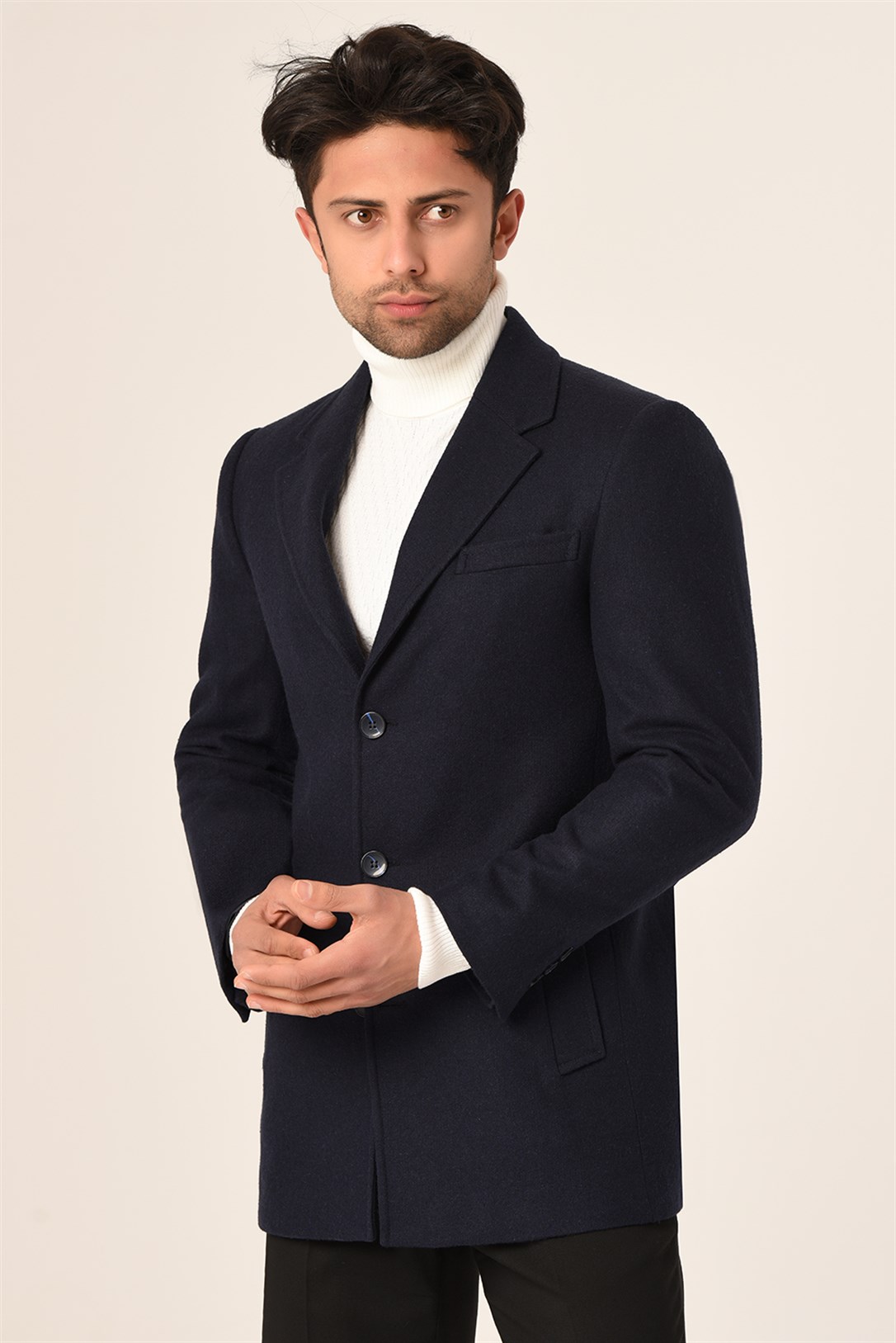 Erkek Lacivert Kaşe Kaban Slim Fit | Agustini