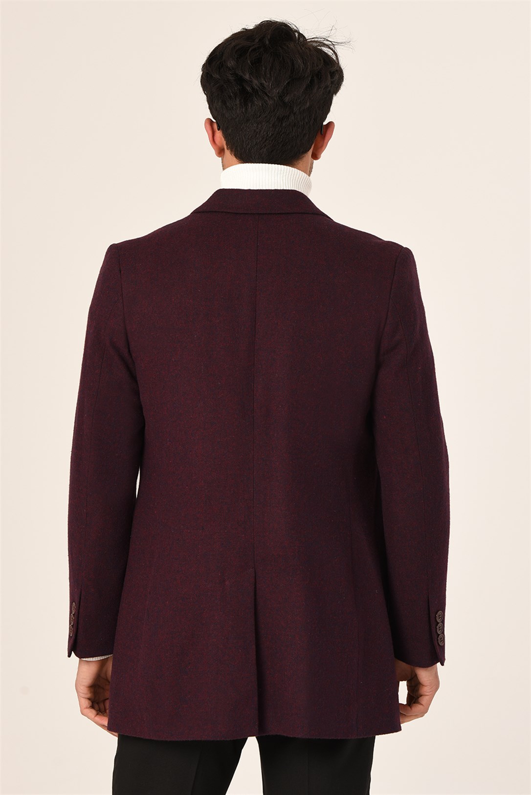 Erkek Mürdüm Renk Kaşe Kaban Slim Fit | Agustini