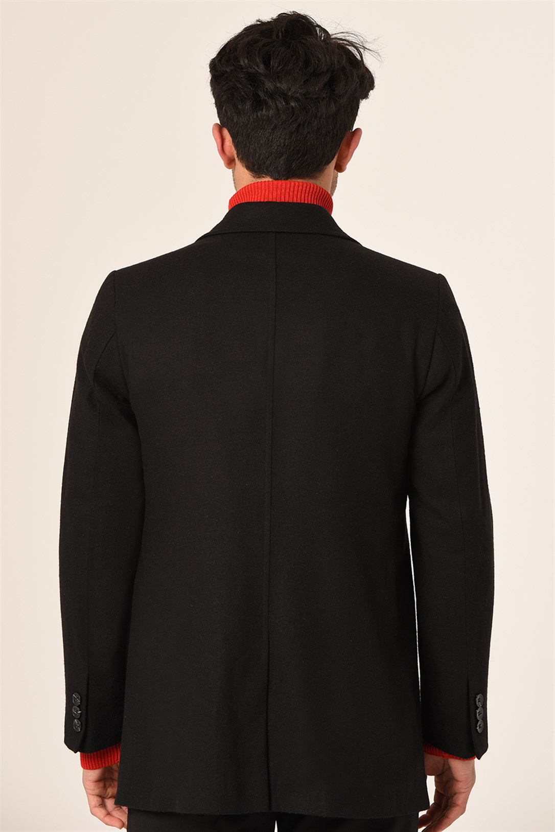 Erkek Siyah Kaşe Kaban Slim Fit | Agustini