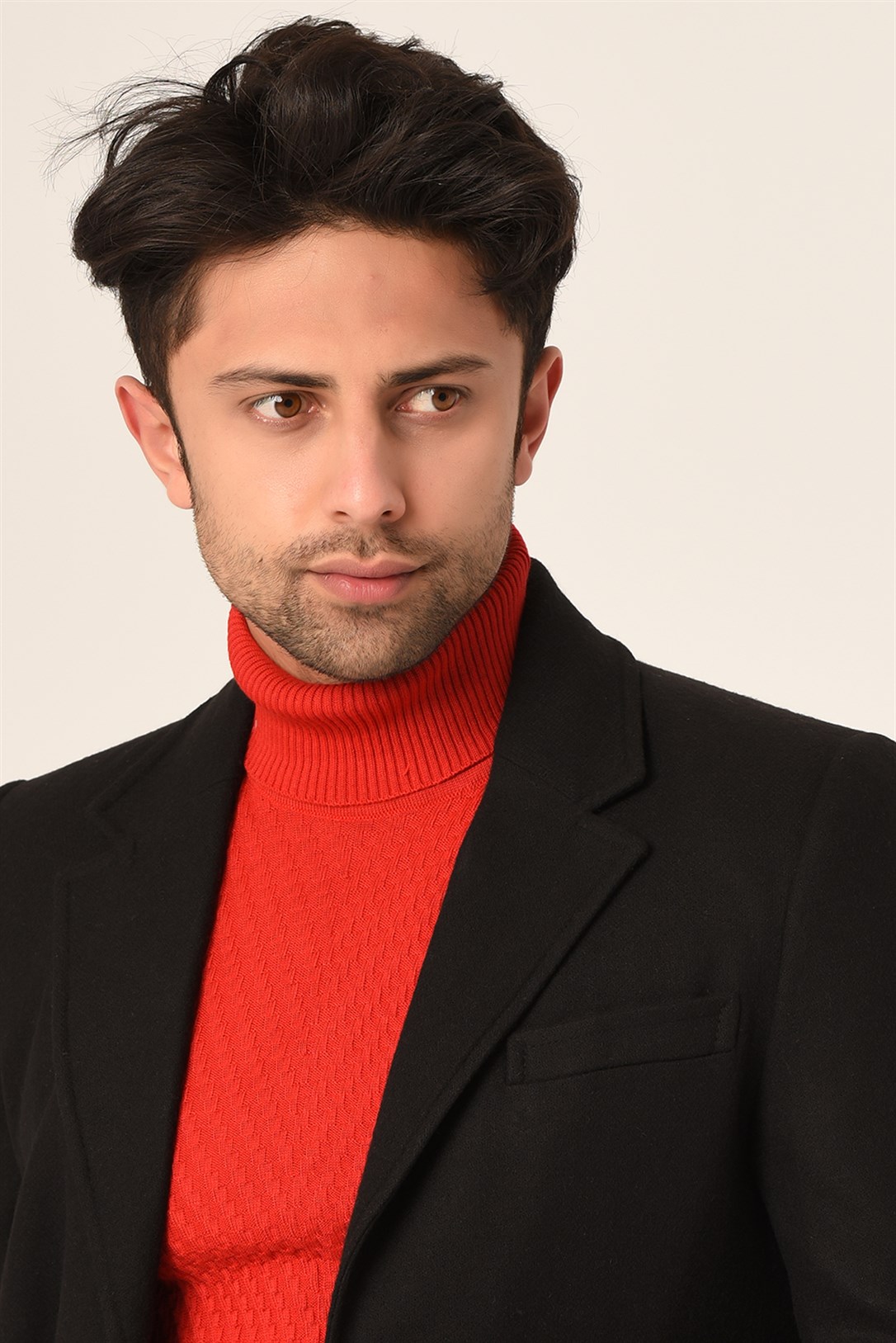 Erkek Siyah Kaşe Kaban Slim Fit | Agustini