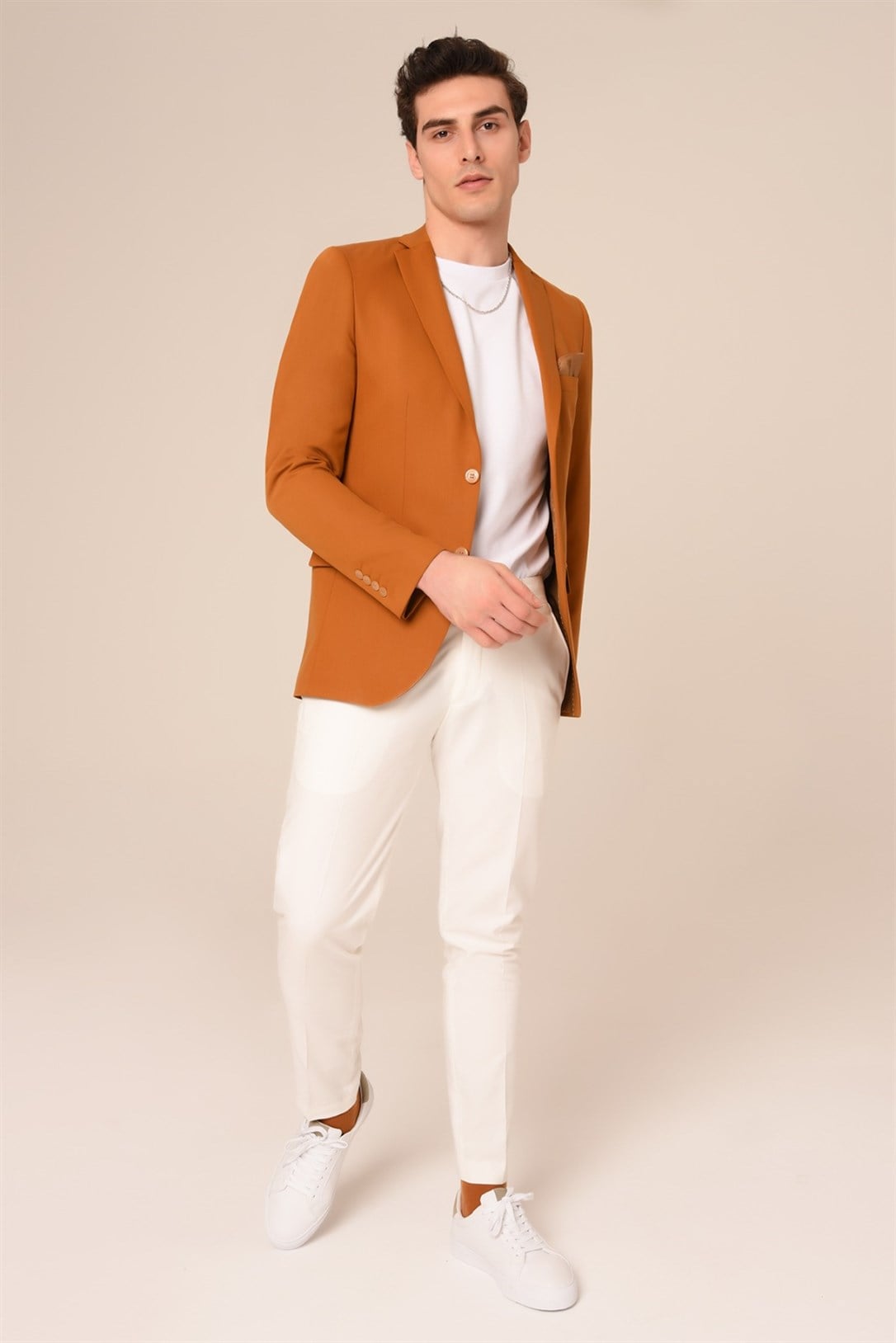 Hardal Renk,Blazer Tek Ceket Mono Yaka Slim Fit | Agustini