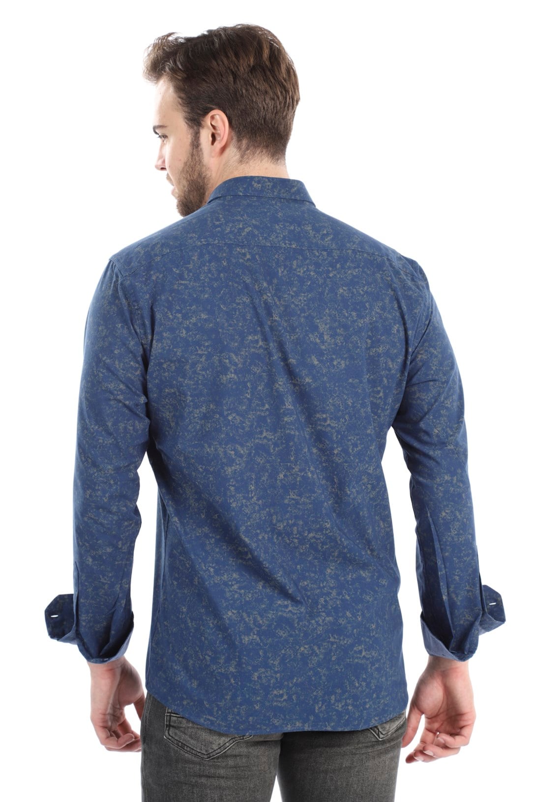 Lacivert Desenli Slim Fit Gömlek | Agustini
