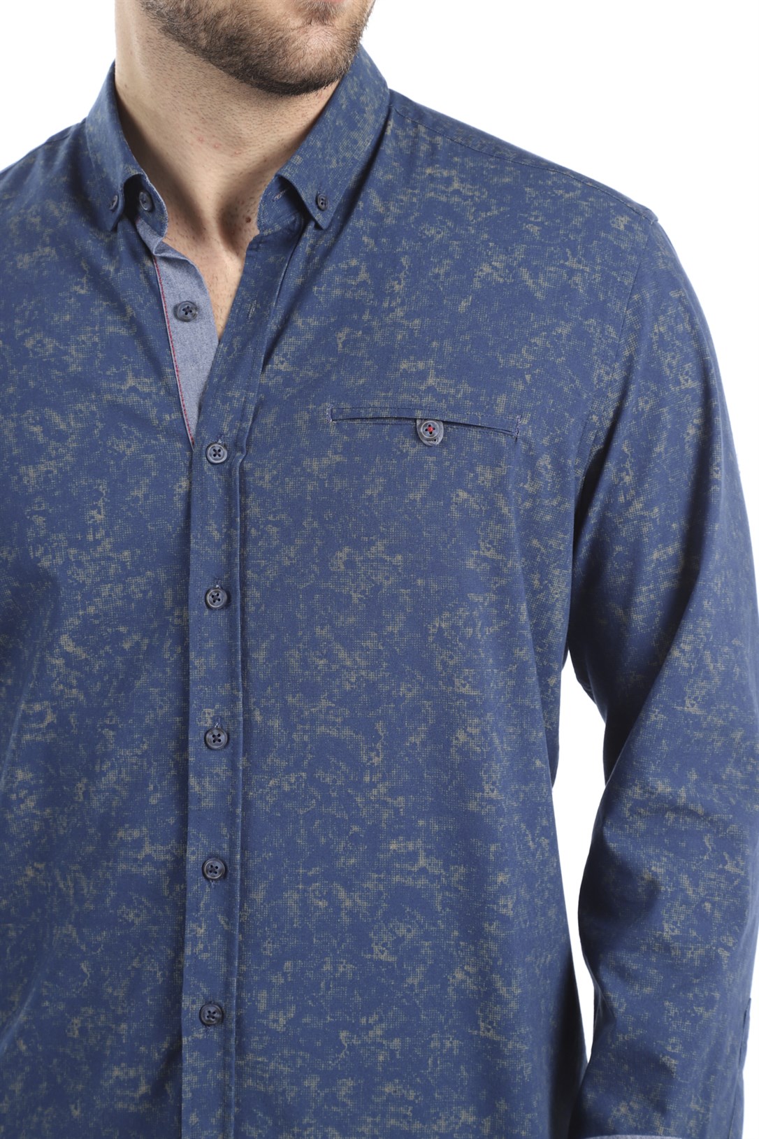 Lacivert Desenli Slim Fit Gömlek | Agustini