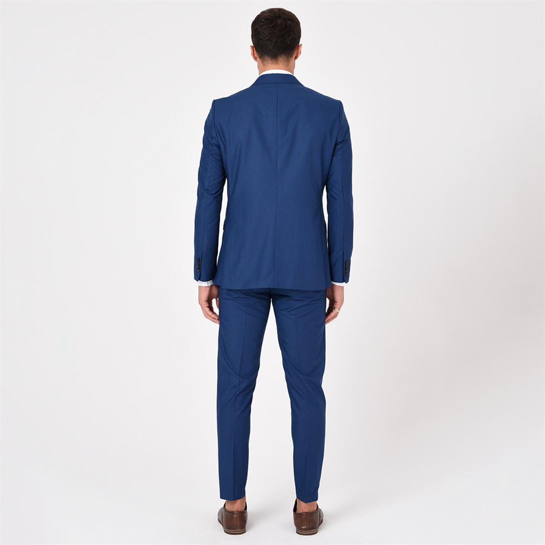 Lacivert Kruvaze Sivri Yaka Slim Fit Takım Elbise | Agustini