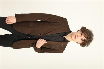  Kahverengi Mono Yaka İki Düğme Çift Yırtmaç Blazer Tek Ceket Slim Fit | Agustini