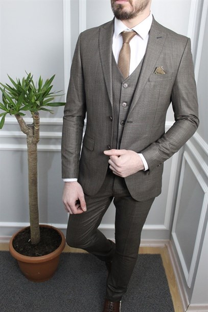 Açık Kahverengi Yelekli Takım Elbise | Agustini