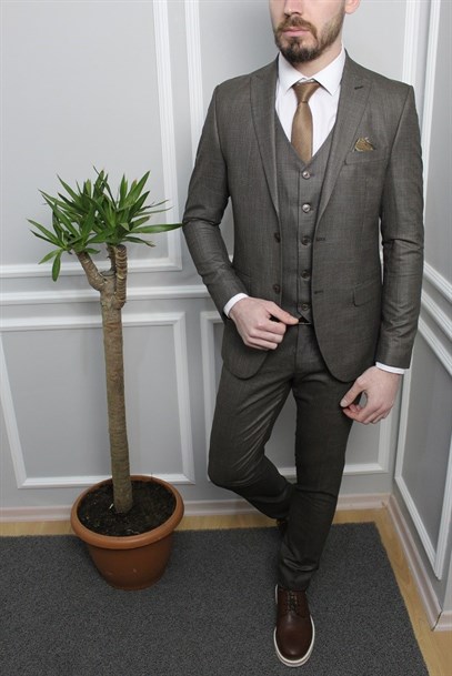 Açık Kahverengi Yelekli Takım Elbise | Agustini