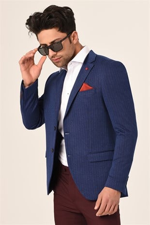 Açık Lacivert,Blazer Tek Ceket Mono Yaka Slim Fit | Agustini