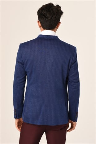 Açık Lacivert,Blazer Tek Ceket Mono Yaka Slim Fit | Agustini