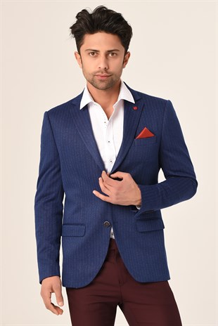 Açık Lacivert,Blazer Tek Ceket Mono Yaka Slim Fit | Agustini