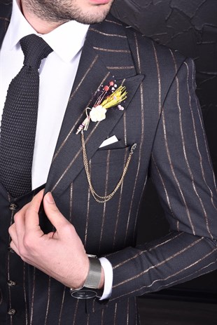 Antrasit,Kahverengi Çizgili Yelekli Takım Elbise | Agustini