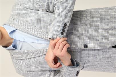 Bebe Mavi Ekose Mono Yaka Yarım Astar Torba Cep Blazer Tek Ceket Slim Fit | Agustini