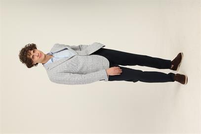 Bebe Mavi Ekose Mono Yaka Yarım Astar Torba Cep Blazer Tek Ceket Slim Fit | Agustini