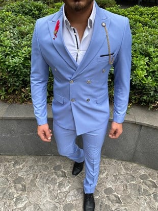 Bebe Mavi, Kruvaze Takım Elbise Sivri Yaka | Agustini