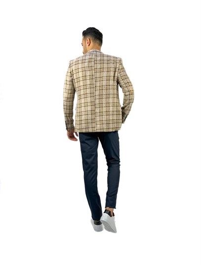 Bej Ekose Blazer Tek Ceket Sivri Yaka Regular Fit | Agustini
