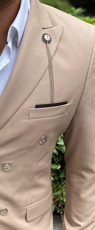 Bej Kruvaze Takım Elbise Sivri Yaka İtalyan kesim | Agustini