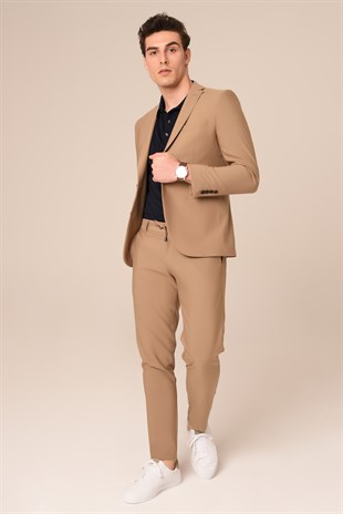 Vizon Renk Takım Elbise,Jogger Pantolonlu Spor Slim Fit | Agustini