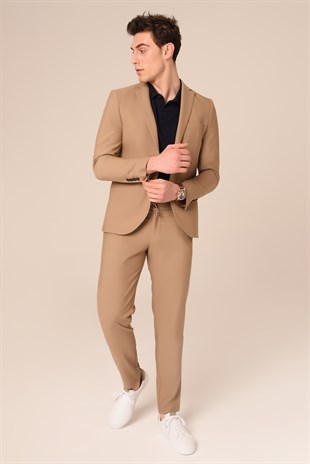 Vizon Renk Takım Elbise,Jogger Pantolonlu Spor Slim Fit | Agustini