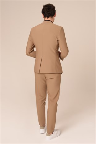 Vizon Renk Takım Elbise,Jogger Pantolonlu Spor Slim Fit | Agustini