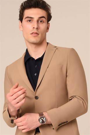 Vizon Renk Takım Elbise,Jogger Pantolonlu Spor Slim Fit | Agustini