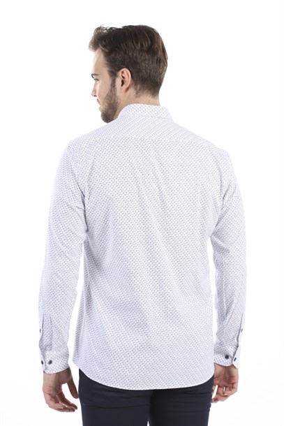 Beyaz Benekli Slim Fit Gömlek | Agustini