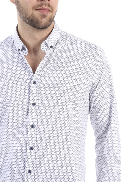 Beyaz Benekli Slim Fit Gömlek | Agustini