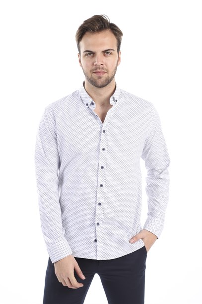 Beyaz Benekli Slim Fit Gömlek | Agustini