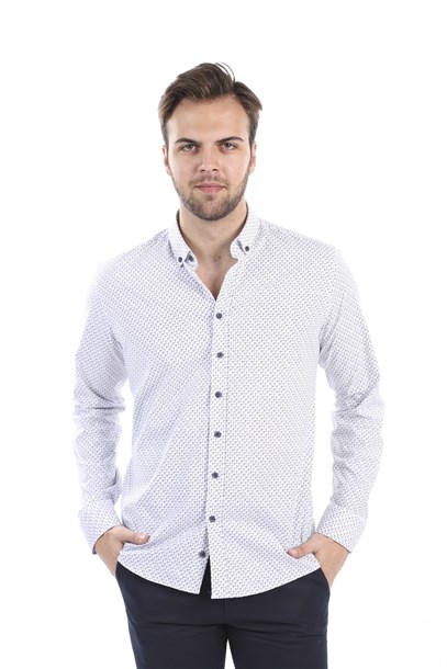 Beyaz Benekli Slim Fit Gömlek | Agustini