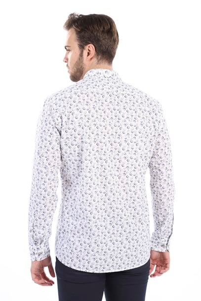 Beyaz Desenli Slim Fit Gömlek | Agustini