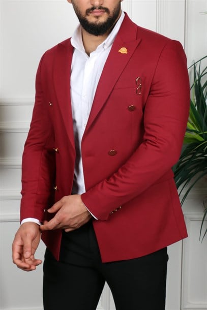 Bordo Blazer Tek Ceket Sivri Yaka İtalyan Stil Slim Fit | Agustini