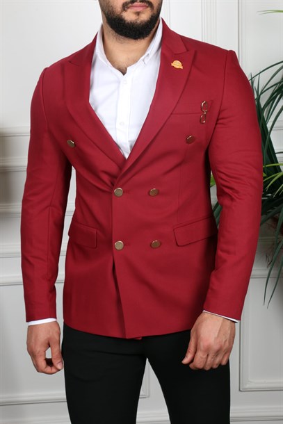 Bordo Blazer Tek Ceket Sivri Yaka İtalyan Stil Slim Fit | Agustini