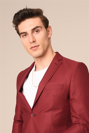 Bordo Spor Takım Elbise Jogger Pantolonlu Slim Fit | Agustini