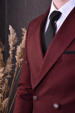 Bordo Renk, Kruvaze Tek Ceket Sivri Yaka | Agustini