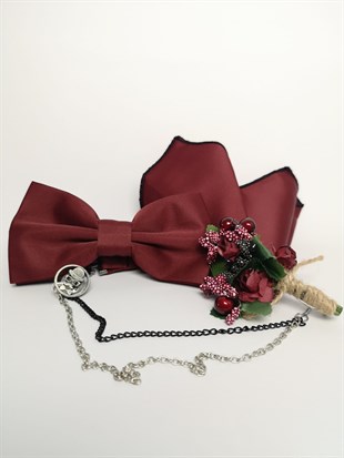 Bordo Saten Damatlık Papyon Takımı | Agustini