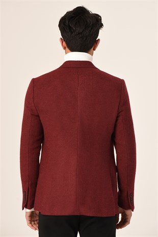 Bordo,Blazer Tek Ceket Mono Yaka Slim Fit | Agustini