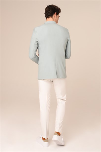 Buz Mavi,Blazer Tek Ceket Sivri Yaka Slim Fit | Agustini