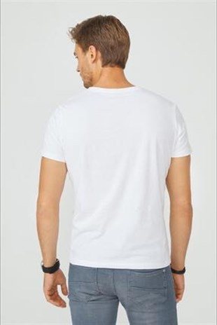 Erkek Beyaz Bisiklet Yaka  Fit T-shirt  | Agustini
