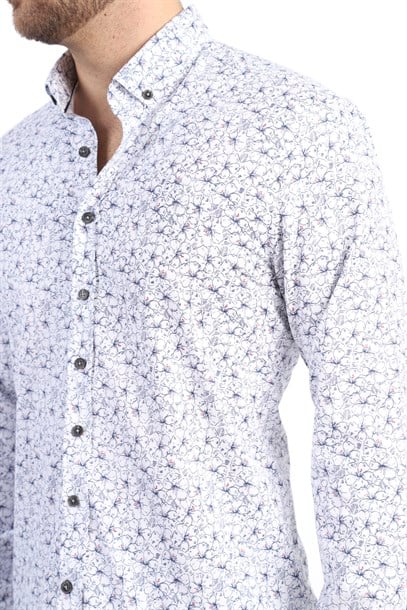 Erkek Beyaz Yaprak Desen Slim Fit Gömlek | Agustini