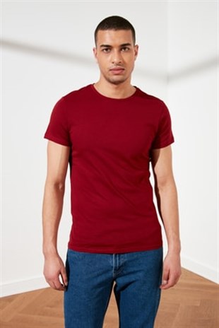 Erkek Bordo  Bisiklet Yaka  Fit T-shirt  | Agustini