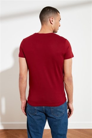 Erkek Bordo  Bisiklet Yaka  Fit T-shirt  | Agustini