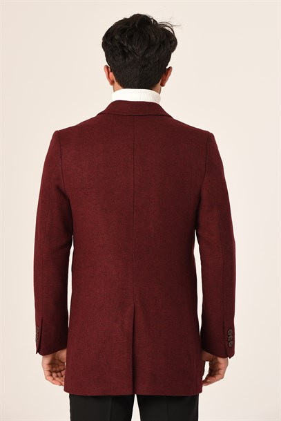 Erkek Bordo Kaşe Kaban Slim Fit | Agustini
