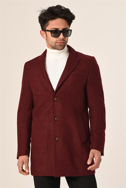 Erkek Bordo Kaşe Kaban Slim Fit | Agustini