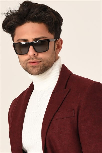 Erkek Bordo Kaşe Kaban Slim Fit | Agustini