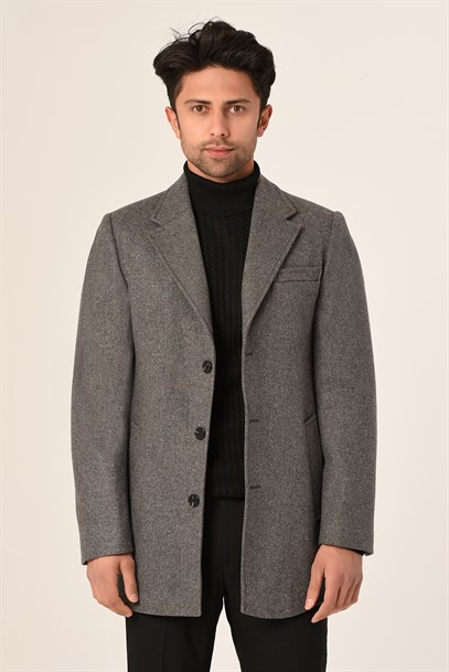 Erkek Gri Kaşe Kaban Slim Fit | Agustini