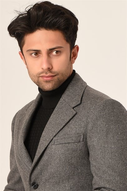 Erkek Gri Kaşe Kaban Slim Fit | Agustini