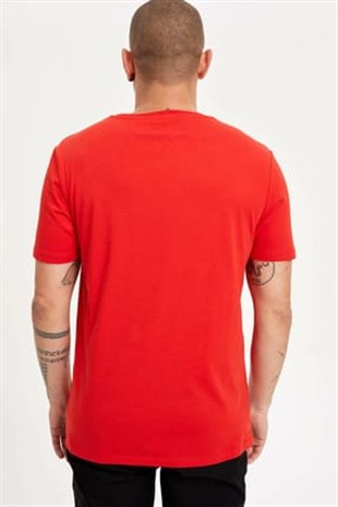 Erkek Kırmızı Bisiklet Yaka  Fit T-shirt  | Agustini