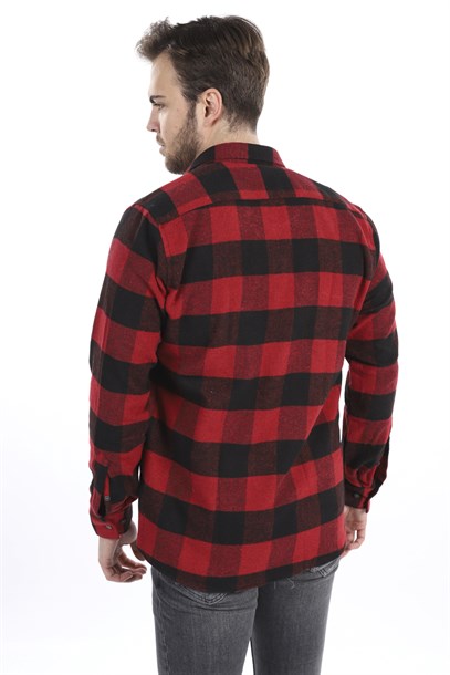 Erkek Kırmızı Ekose Oduncu Slim Fit Gömlek | Agustini