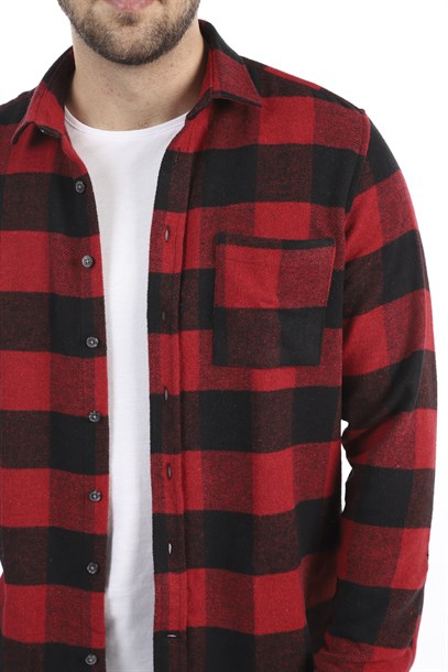 Erkek Kırmızı Ekose Oduncu Slim Fit Gömlek | Agustini