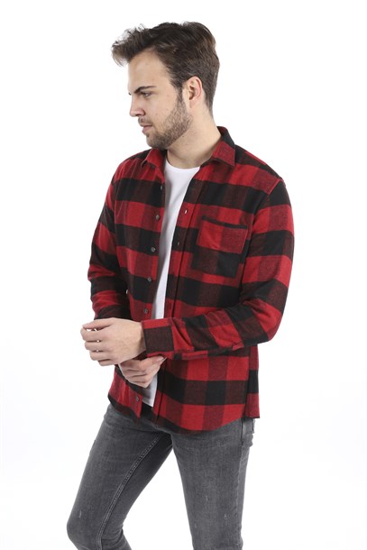 Erkek Kırmızı Ekose Oduncu Slim Fit Gömlek | Agustini