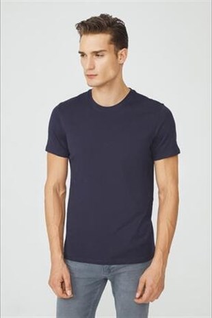 Erkek Lacivert Bisiklet Yaka  Fit T-shirt  | Agustini